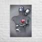 3D Grey Heart Canvas Art - Waterproof Wall Decor for Living Room, Ready to Hang