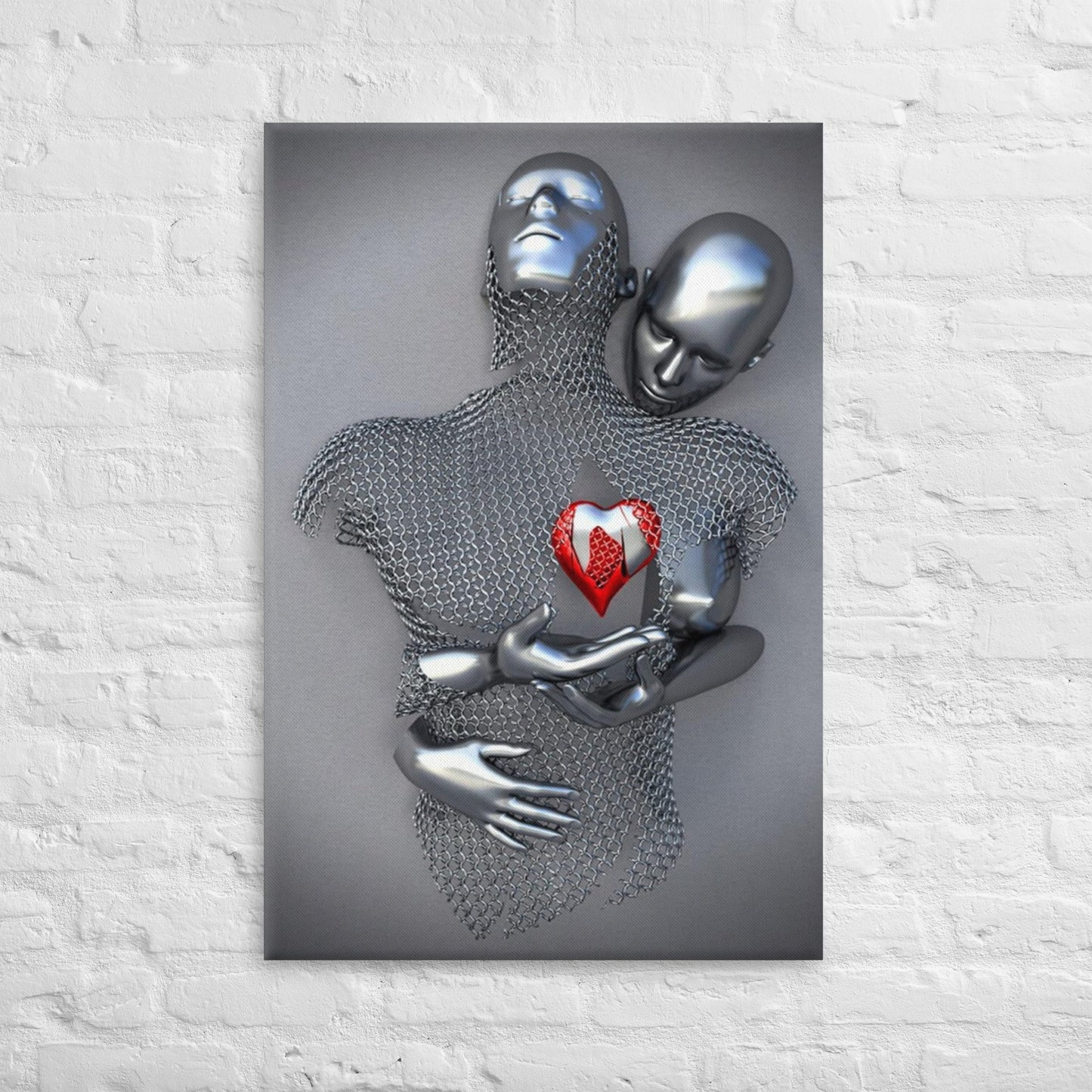 3D Grey Heart Canvas Art - Waterproof Wall Decor for Living Room, Ready to Hang