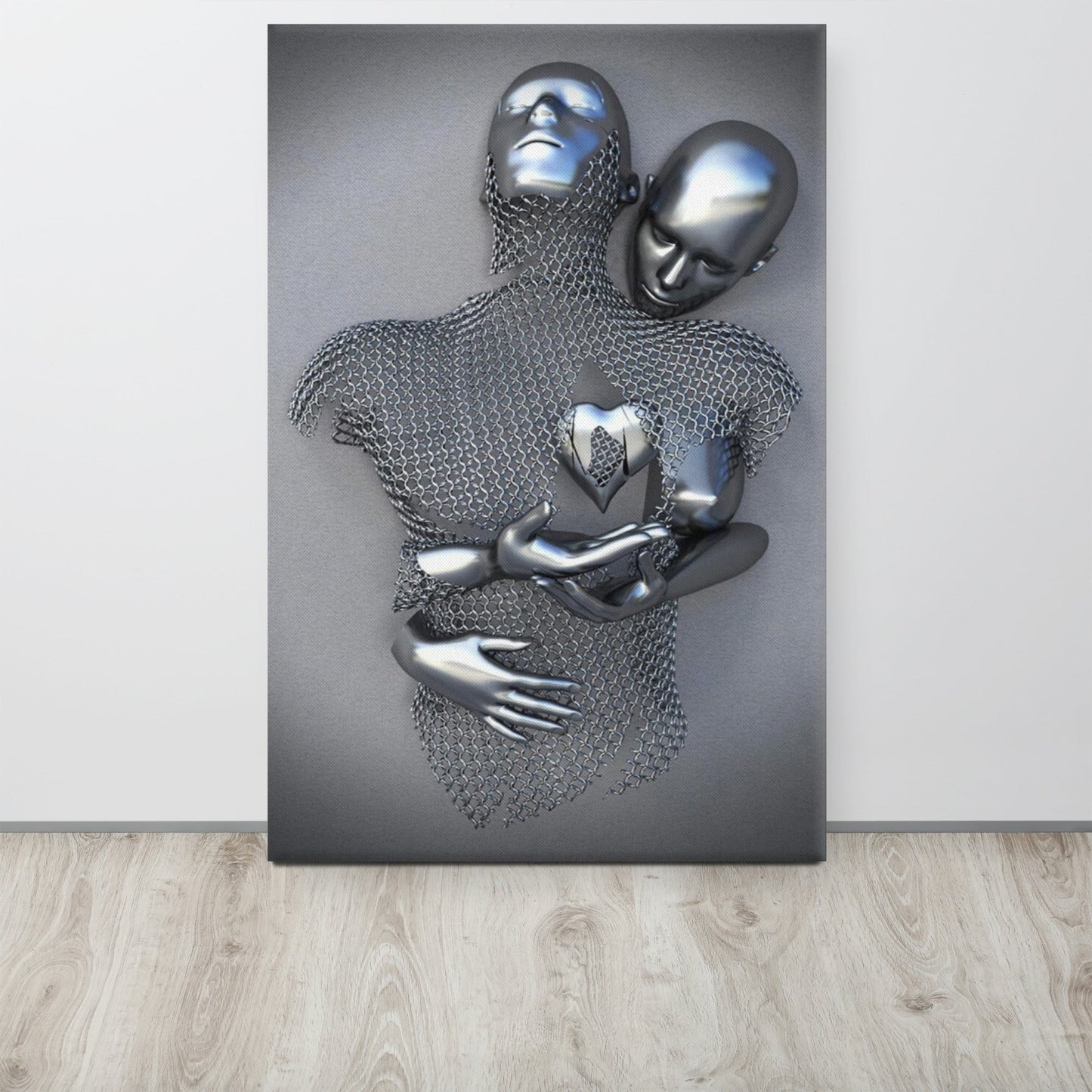 3D Grey Heart Canvas Art - Waterproof Wall Decor for Living Room, Ready to Hang