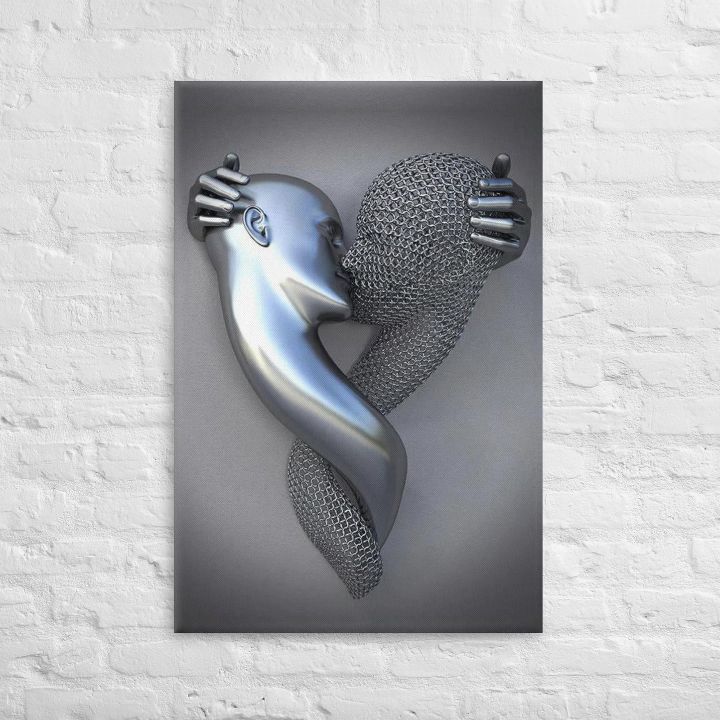 3D Grey Heart Canvas Art - Waterproof Wall Decor for Living Room, Ready to Hang