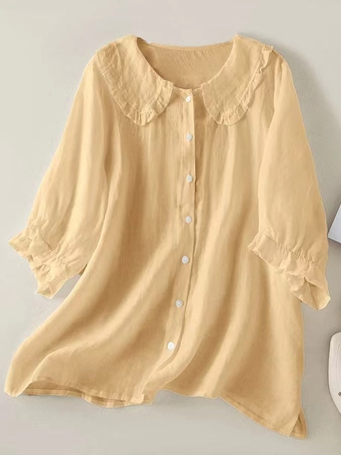 Soft women's shirt - Claudine collar, half-sleeve, relaxed fit, casual everyday wear with denim