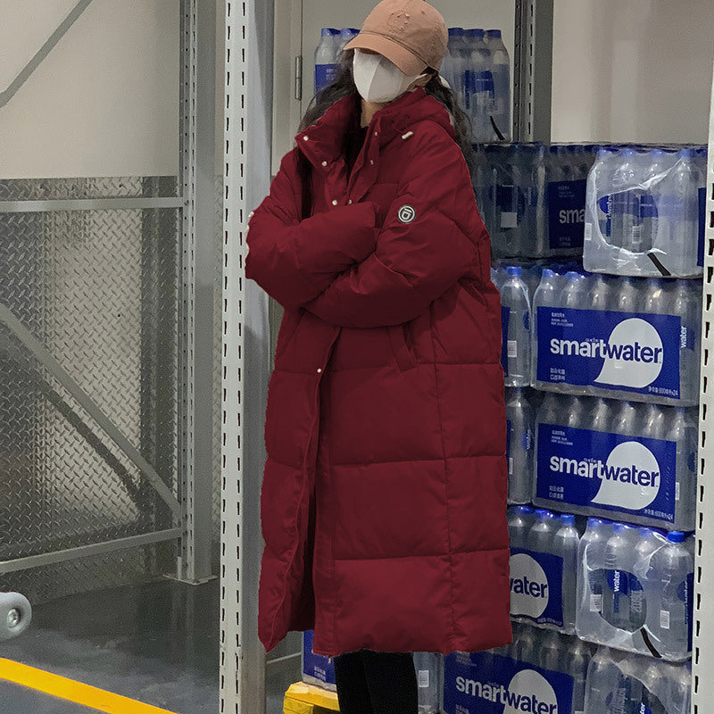 Insulating Women Long Puffer Coat - Relaxed Cotton Winter