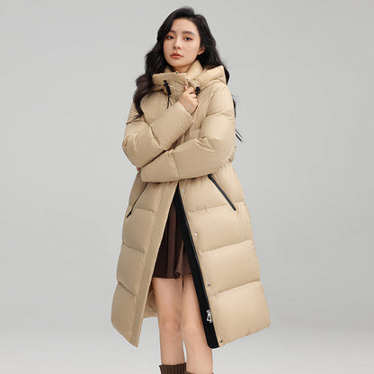 Warm Women’s Down Coat - Drawstring Waist, Hooded, Travel