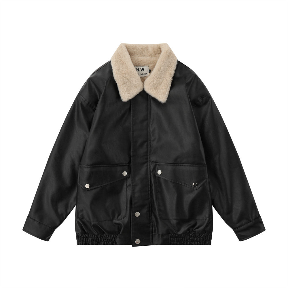 Chaqueta cálida para hombre – inspirada en motos, holgada, de cuero PU, para otoño e invierno, ropa urbana