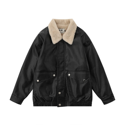 Chaqueta cálida para hombre – inspirada en motos, holgada, de cuero PU, para otoño e invierno, ropa urbana