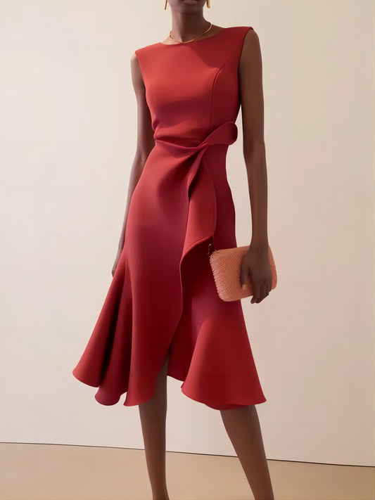 Vestito leggero e valorizzante da donna - girovita a linea A con torsione, poliestere, per uso quotidiano e occasioni semi-formali