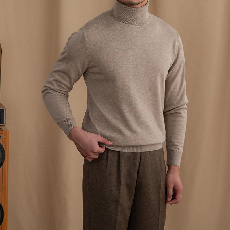 Lightweight Mens Turtleneck Sweater - Slim, Wool, Commute