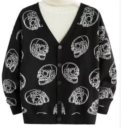 Oversized Men's Jacquard Cardigan - Skeleton Knit, Acrylic
