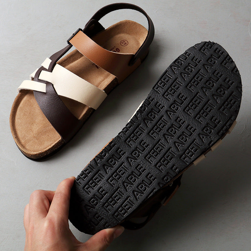 Lightweight Men's Sandals - Hollow-Out Design, Cork Footbed, Casual Everyday Wear