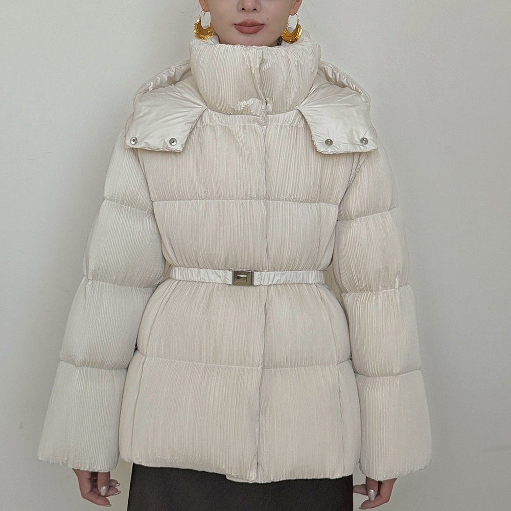 Insulating Women Down Jacket - Midlength Pleated, Winter