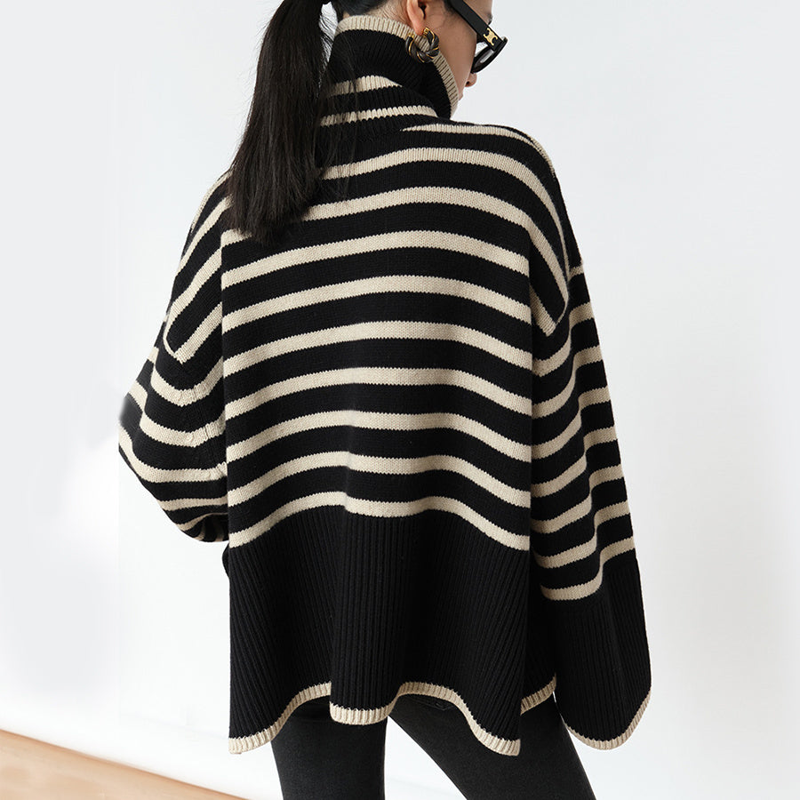 Oversized Women Turtleneck Sweater - Slit Knit, Warm