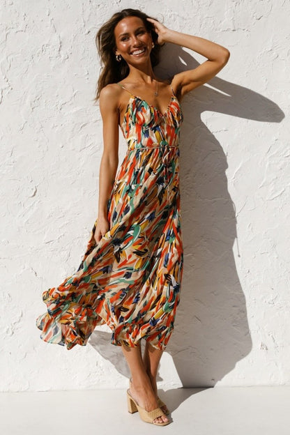 Colorful Midi Dress for Women, Chic Print Summer Dress, Elegant Design, Vibrant Colors, Versatile Style, S-XL Sizes Available-1