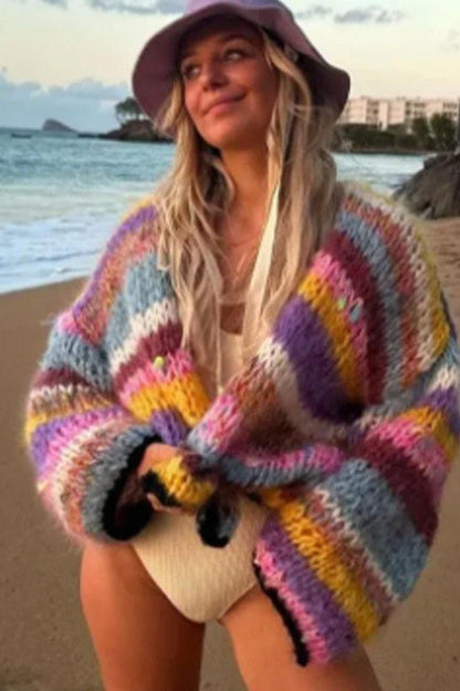 Oversized Women Cropped Cardigan - Boxy Knit Wool Layering