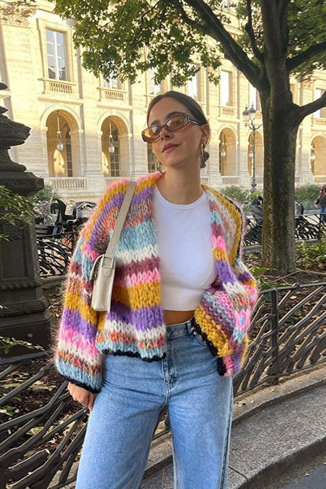 Oversized Women Cropped Cardigan - Boxy Knit Wool Layering