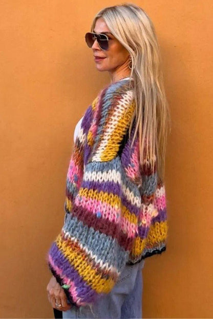 Oversized Women Cropped Cardigan - Boxy Knit Wool Layering