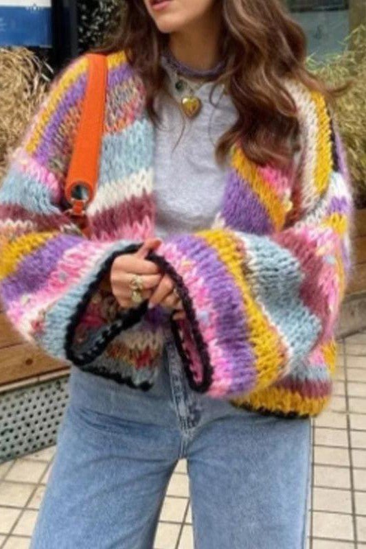 Oversized Women Cropped Cardigan - Boxy Knit Wool Layering
