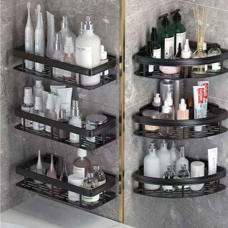 Aluminum Alloy Bathroom Shelf - No Drill Home Organizers for Shampoo, Kitchen Storage, Waterproof Design