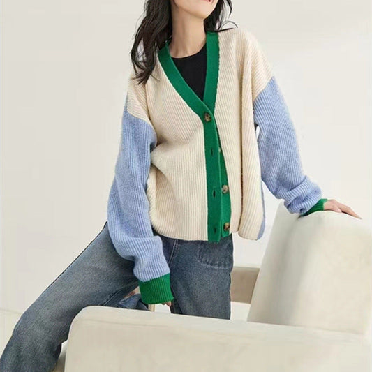 Oversized Cozy Women Cardigan - V Neck, Ribbed Knit Spring