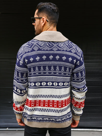 Warmer, strukturierter Herrenpullover mit Schalkragen, dicker Strick