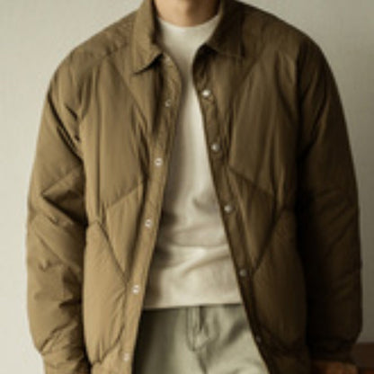 Warm Men's Down Jacket - Shirt Collar, Nylon, Winter
