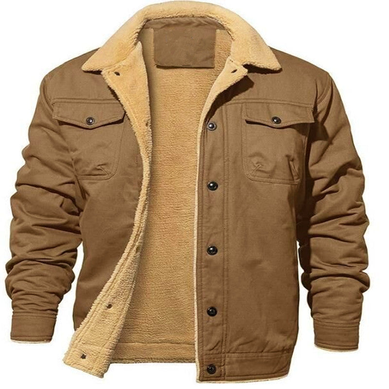 Warm Durable Men's Jacket - Trucker Cut, Sherpa Lined Cotton Canvas, For Fall And Winter