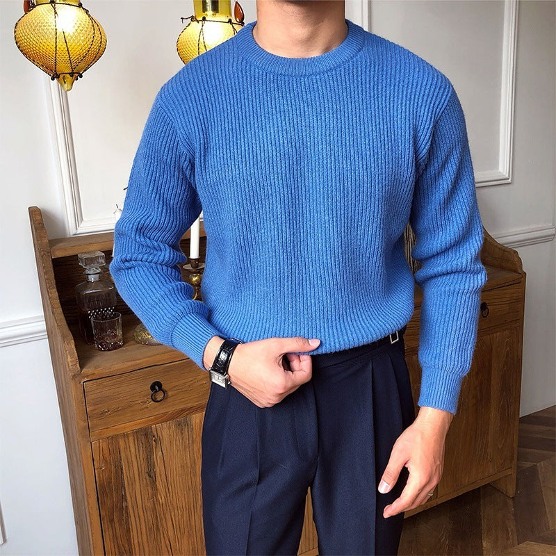 Varm afslappet herre sweater med rund hals - ribstrikket, uld