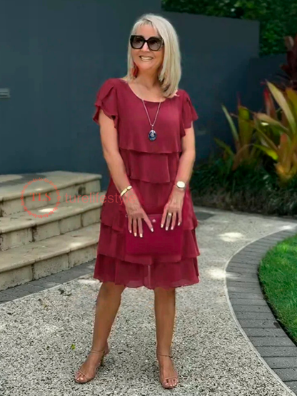 Loose Chiffon Midi Dress for Women with Asymmetrical Hem, Layered Design, Ideal for Summer and Wedding Guest Occasions-5