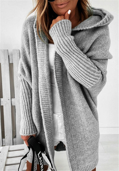 Warm Women's Hooded Cardigan - Batwing Knit, For Autumn