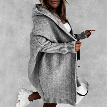 Warm Women's Hooded Cardigan - Batwing Knit, For Autumn