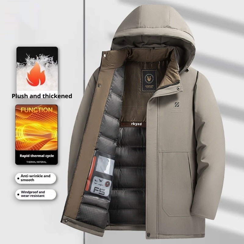 Isolierende Herren-Daunenparka - Kapuzen-Cord, Winterbereit