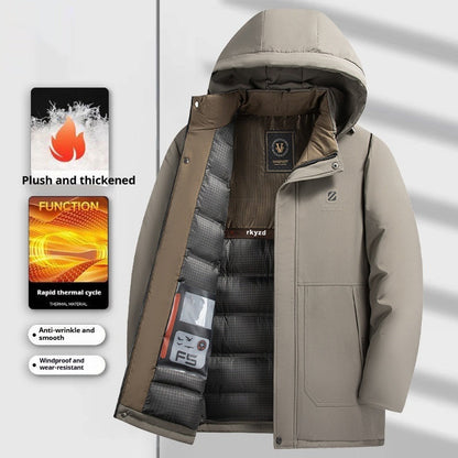 Isolierende Herren-Daunenparka - Kapuzen-Cord, Winterbereit