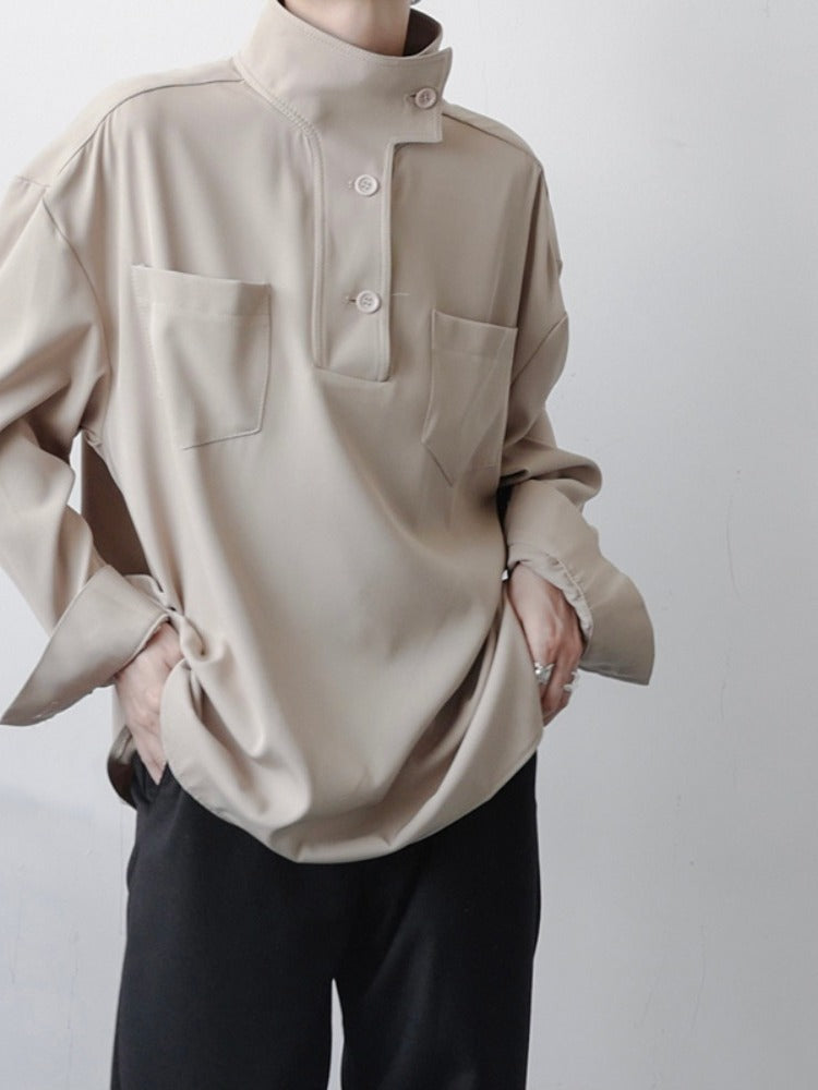 Soft Men’s Half Turtleneck Shirt - Stand Collar, Polyester