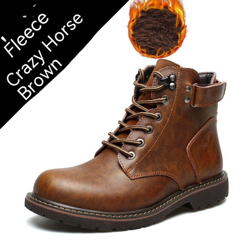 Warm Classic Men Boots - Mid-Top, PU Leather, For Winter