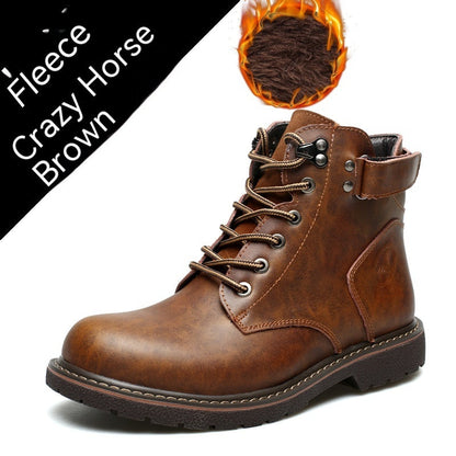 Warm Classic Men Boots - Mid-Top, PU Leather, For Winter