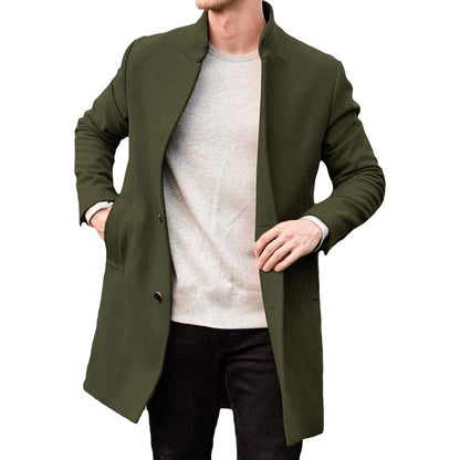 Warm Timeless Men's Wool Coat - Stand Collar, Mid Thigh
