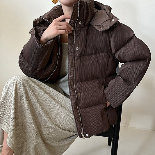 Insulating Women Down Jacket - Midlength Pleated, Winter