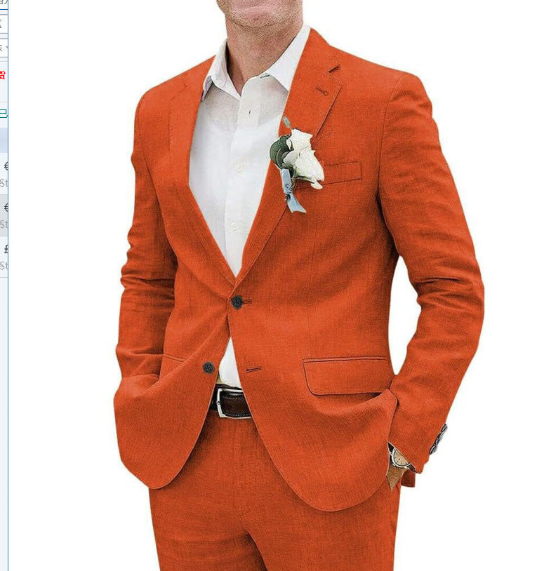 Lightweight men's two-piece suit - slim fit, linen blend, for business banquets and events