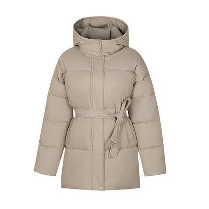 Warm Women's Puffer Coat - Mid Hooded, Polyester, Winter