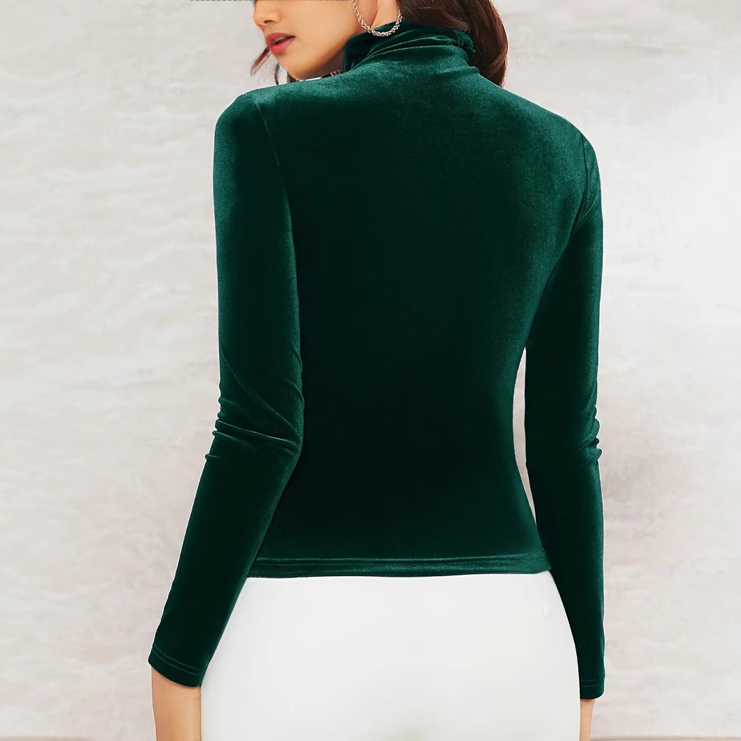 Soft Women’s Turtleneck Top - Slim Fit, Velvet, Evening