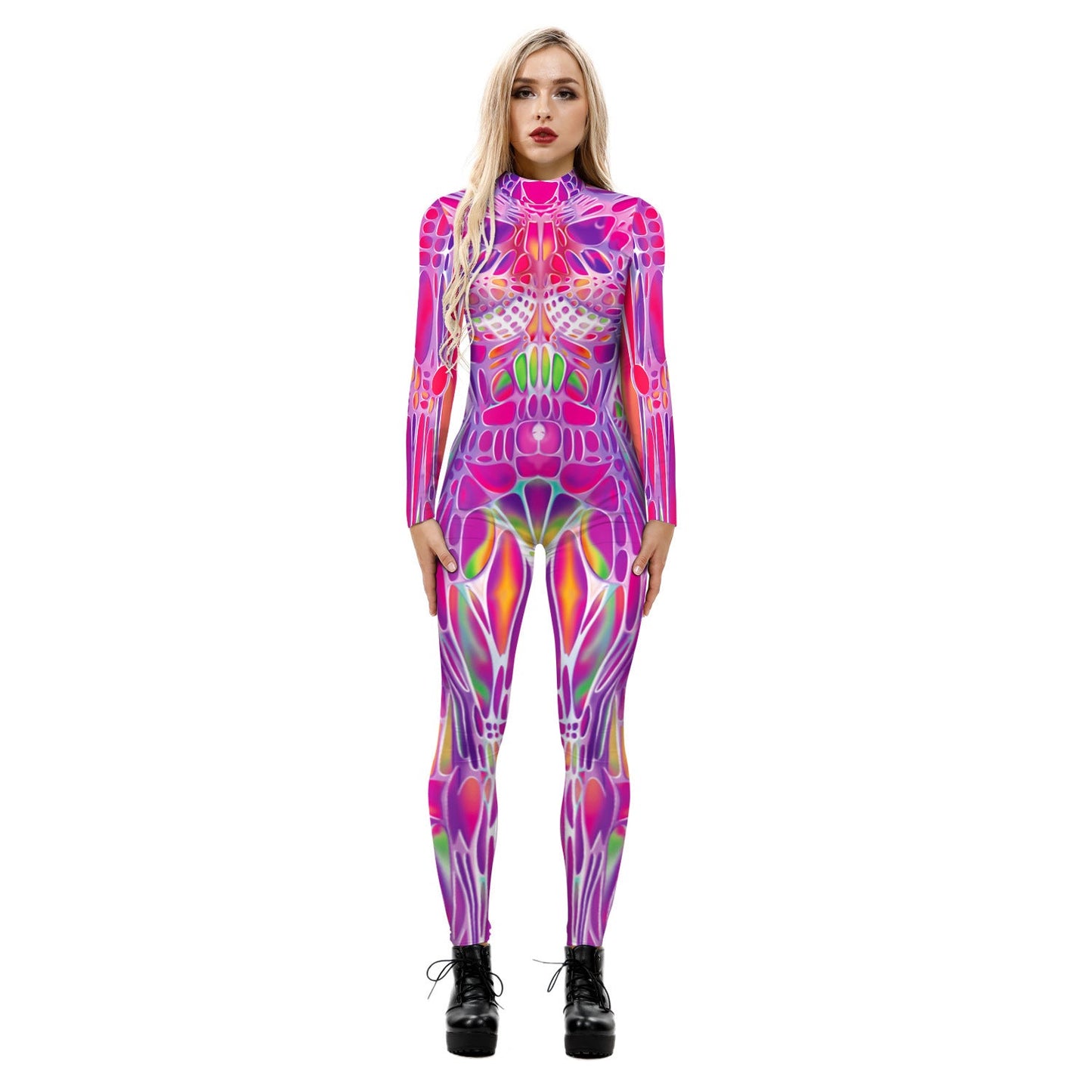 Stretchy and Body-Hugging Women's Printed Jumpsuit - Contoured Full-Body, Milk Silk Second-Skin for Cosplay