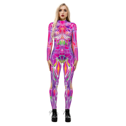 Stretchy and Body-Hugging Women's Printed Jumpsuit - Contoured Full-Body, Milk Silk Second-Skin for Cosplay