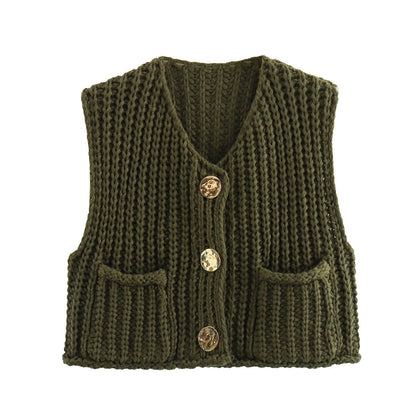 Variant image for Women's Sleeveless Knitted Vest with Pockets, Comfortable Fit Sweater Vest for Casual and Formal Wear-1