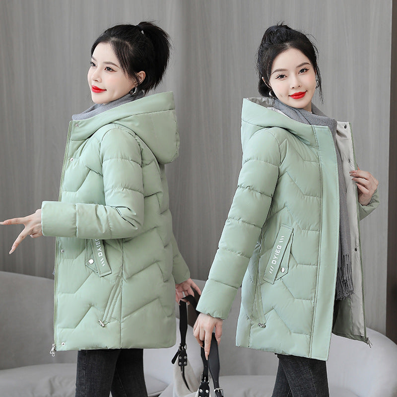 Warm Women Mid-Length Coat - Quilted, Polyester, Winter