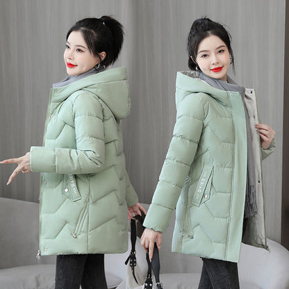 Warm Women Mid-Length Coat - Quilted, Polyester, Winter