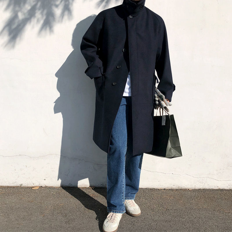 Oversized Men's Trench Coat - Relaxed Woolen, Autumn