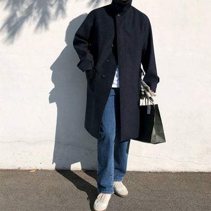 Oversized Men's Trench Coat - Relaxed Woolen, Autumn