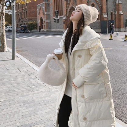 Warme Dames Lange Jas - Oversized Gewatteerde Katoen, Winter