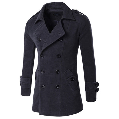 Warm Men's Peacoat - Double Breasted, Woolen Feel, Winter
