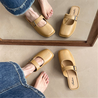 Soft women's slippers – French-style vintage closed-toe flat, PVC, everyday wear
