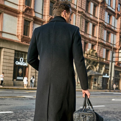 Warm Men's Wool Coat - Single Breasted, Polyester, City